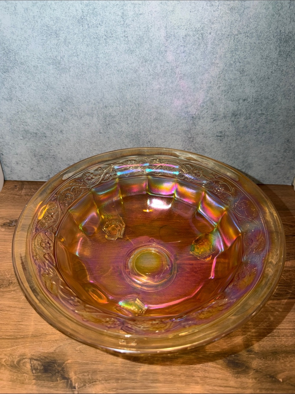 Iridescent Carnival Glass Serving Bowl - Amber